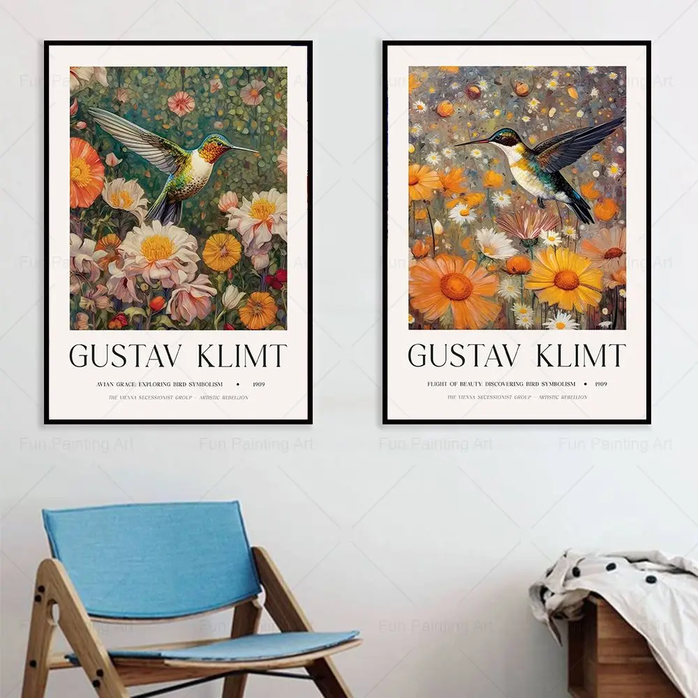 

Gustav Klimt Flower Birds Poster Canvas Painting Floral Wall Art Botanical Prints for Living Room Decoration Home Decor Pictures