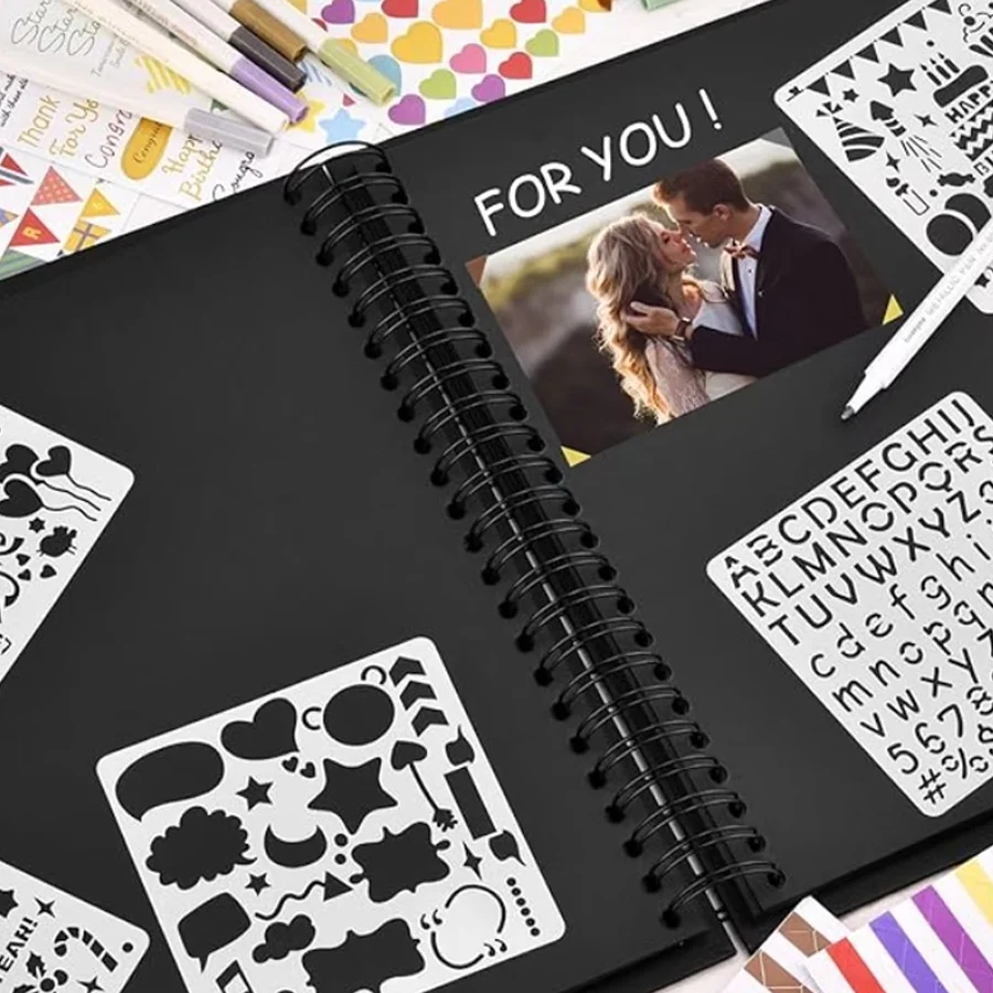 1 album nero fai da te per scrapbooking, chiusura con nastro in raso, 30 pagine bianche, libro fotografico con rilegatura a spirale, diario fatto a mano XJM - immagine 5