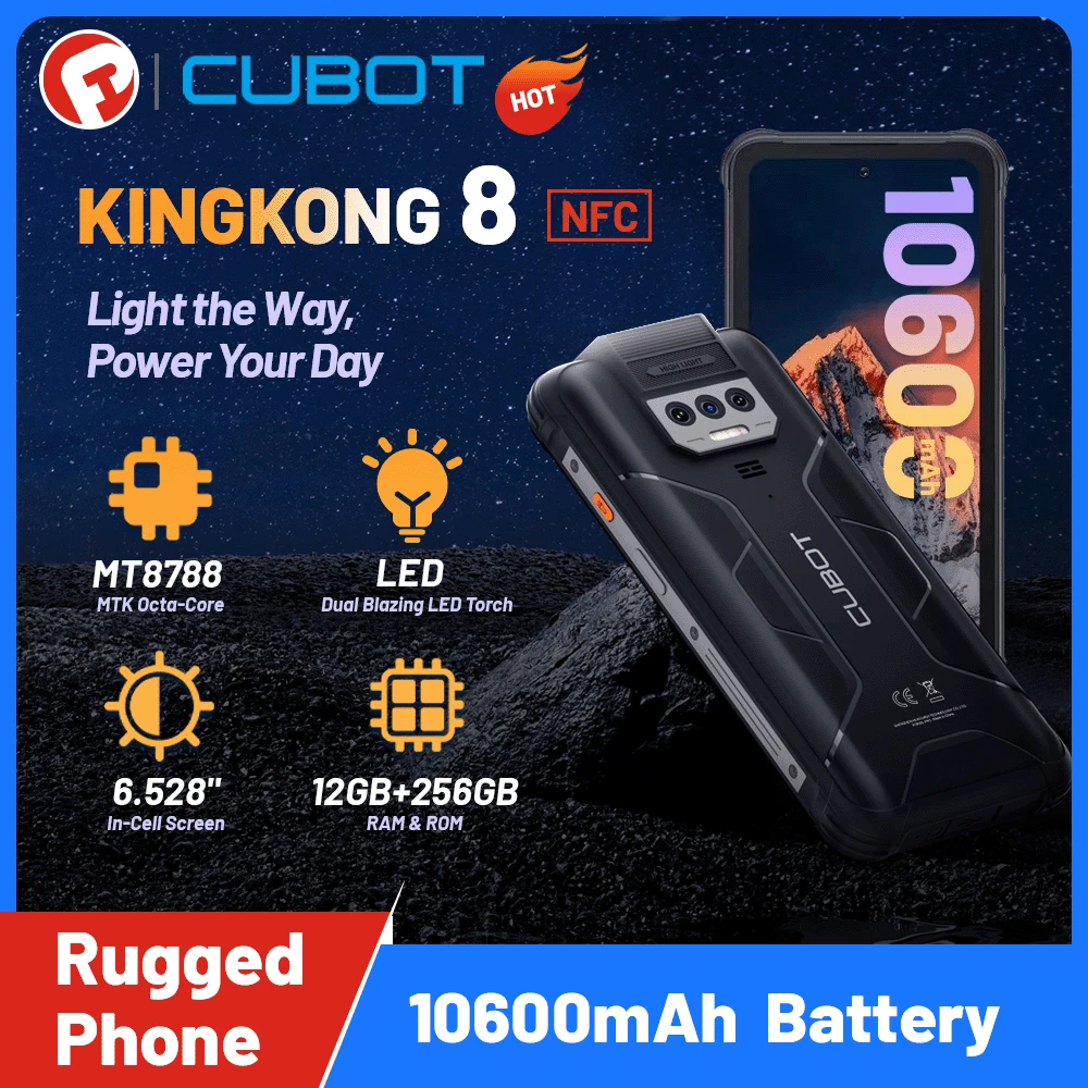 Cubot Kingkong 8 Rugged Smartphone12Gb Ram(6 + 6Gb), 256Gb Rom,10600Mah,Android 13 Rugged Phone Nfc + Gps + Ip68 + 48Mp + 6.52 "+ Dual Sim