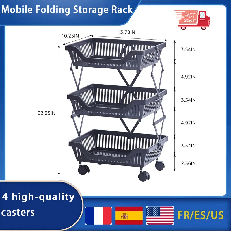 Mobile-Folding-Storage-Rack-Floor-Basket-Kitchen-Organizer-Living-Room ...