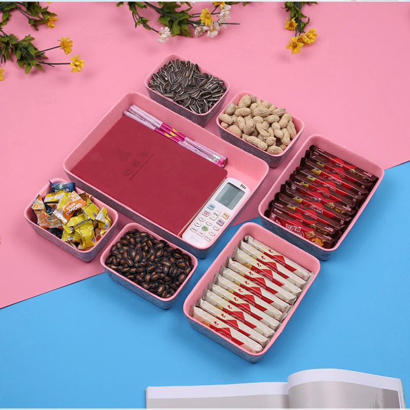7Pcs/Set Felt Fabric Sundries Makeup Storage Box Office Stationery Organizer Desktop Snacks Food Container Tool Key Box Storage 2