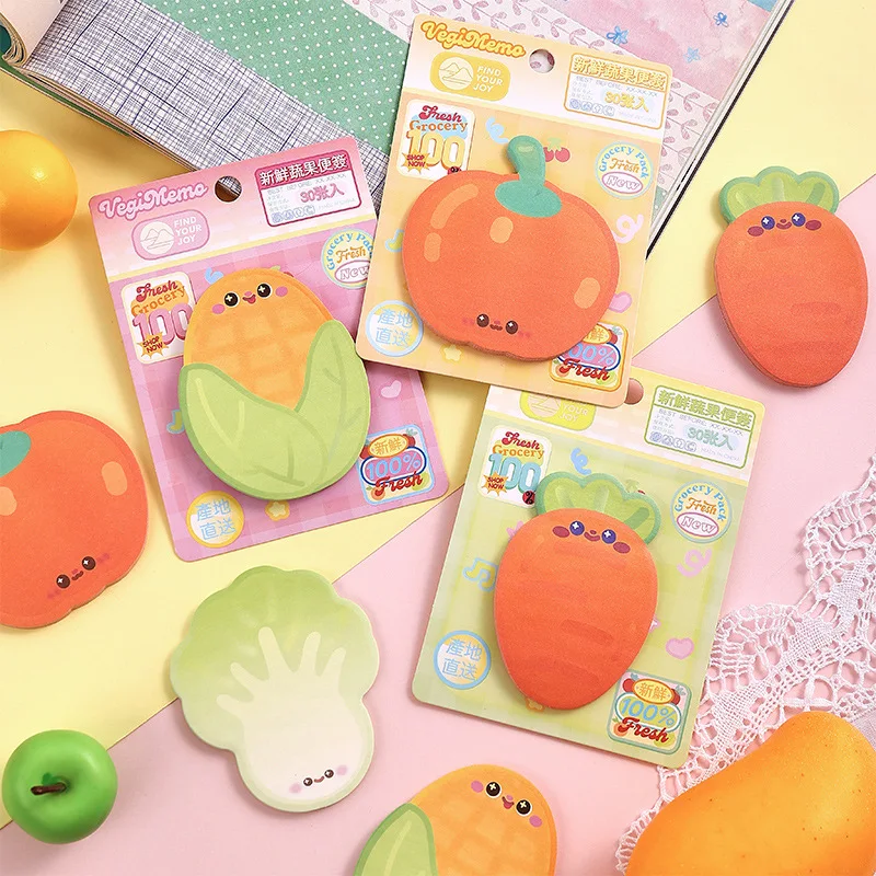 

4pcs/lot Vegetable Series Special-shaped Sticky Notes Creative Special-shaped Fruit Student Notes and Messages N Times Stickers