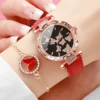 5PCS/Set Women's Watch Fashion Rhinestone Leather Band Quartz Watches Butterfly Jewelry Set（Without Box） 3