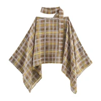 Chic Fashion Plaid Midi Skirts Two Piece Sets For Women 2025 New Scarf Collar Cape Tops Women's Suits Elegant Woman Outfits ﻿ - Image 3