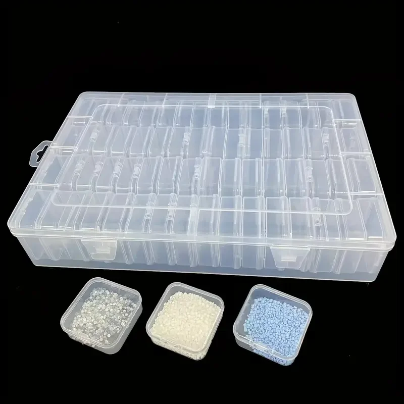 64pcs Large Capacity Transparent Storage Box Set-Portable Organizer for Beads, Jewelry & Small Items-White/Pink