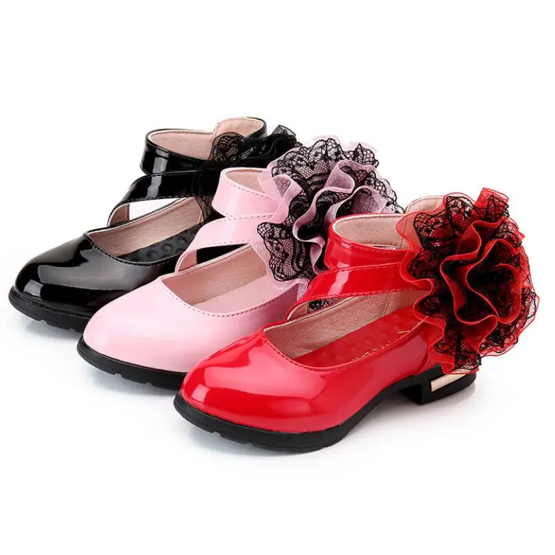 Fashion Children Shoes Leather Shoes Kids New Girls High Heel Princess Flower Girls Dance for Party Wedding leather shoes girls shoes girls high heel shoes