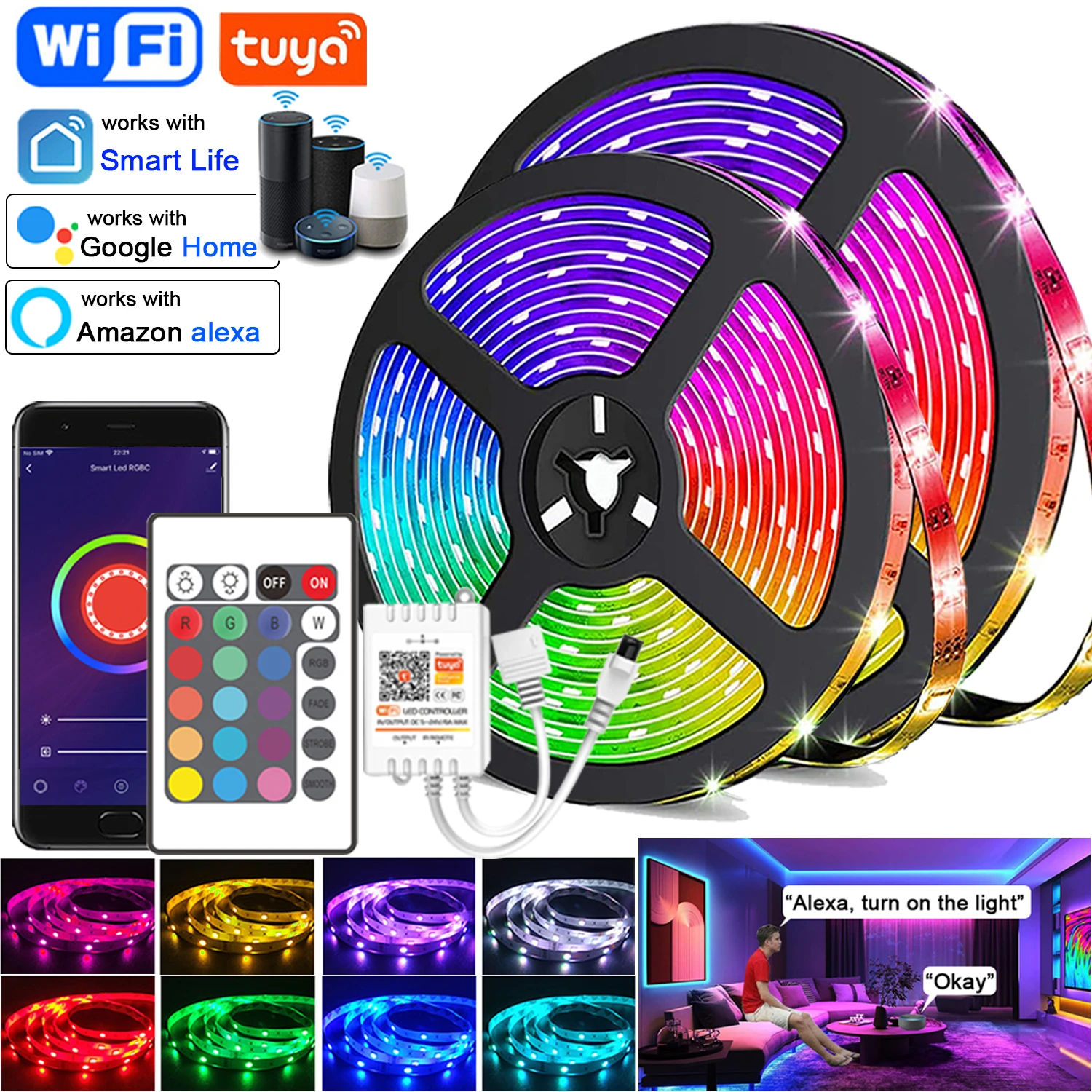 Tira de luces LED inteligente con sincronización de música TUYA, cinta  Flexible RGB, IC, WIFI, Control por aplicación, cambio de Color, decoración  de fiesta en casa - AliExpress