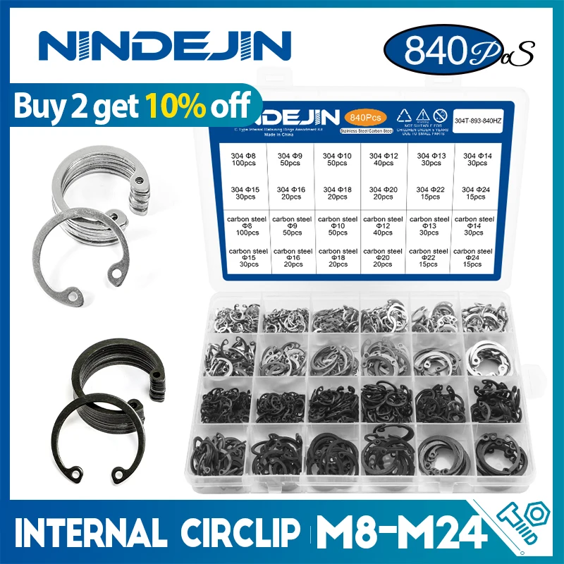 Nindejin c tipo Interno Anel de Retenção Anel Sortimento Kit para Furo Aço Carbono Anel Snap Circlip Aço Inoxidável Din472