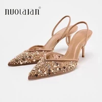 Fashion High Heeled Formal Party Shoes for Lady Luxury Sequin Pearl Stiletto Elengat Mesh Slingbacks Women Modern Sandals - Image 6