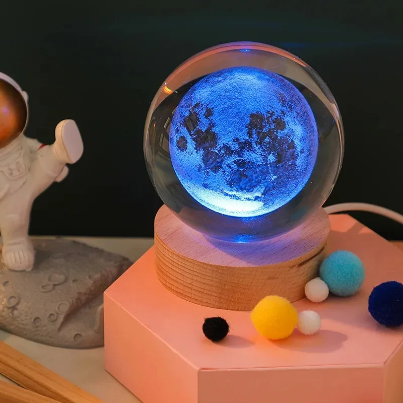 Crystal Ball LED Night Light Colorful Saturn Solar System 3D Moon Table Lamp USB Bedroom Atmosphere Lamp for Birthday Kid Gift 5