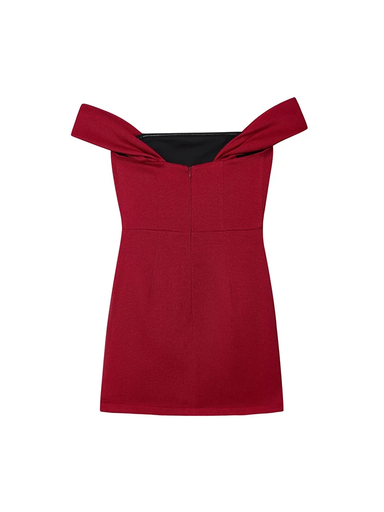 TFMLN Women's Off Shoulder Mini Dresses 2025 New Solid Color Folds Design Slimming Sleeveless Mini Dress Elegant Lady Clothing