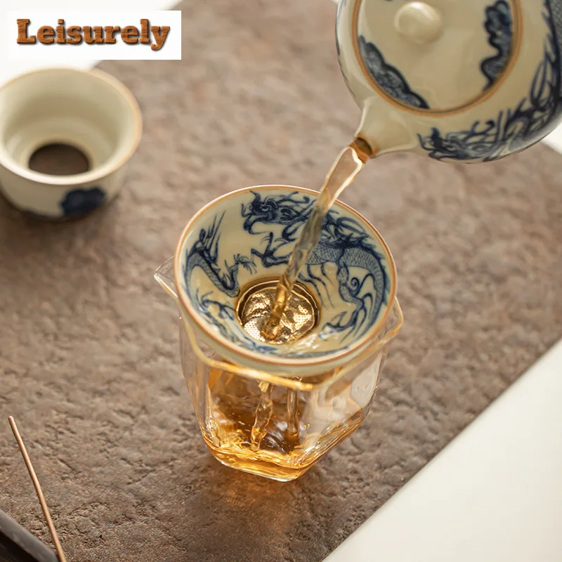 Boutique Blue and White Tea Infusor Dragon Patterned Herbal Tea Tea Strainer Household Tea Brewing Tea Filter Cha Teaset Craft