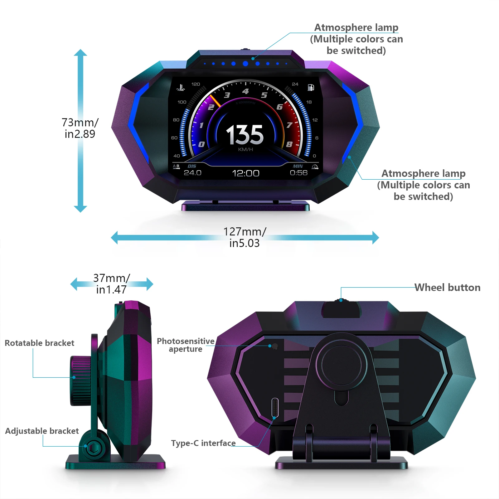 NEW Hud Obd2 Display Smart Car System OBD+GPS Speedometer on-board Computer Car with Air-fuel Ratio Speed Alarm Fuel Consumption