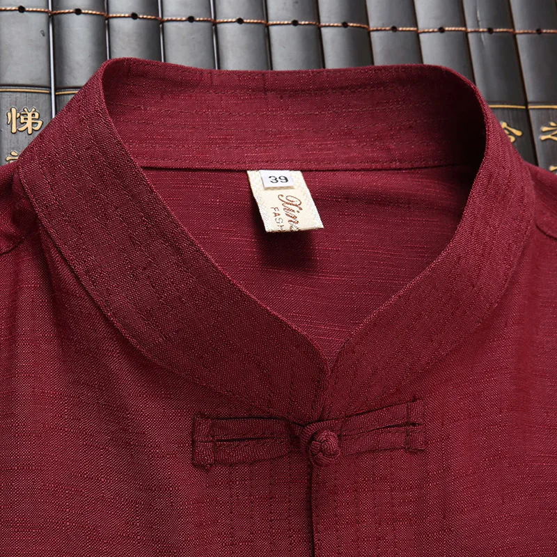 Traditional Tang Clothing Vintage Button Down Top Short Sleeve Jacket Men Cotton Kung Fu Garment suit Male Solid Costume tai chi clothing
