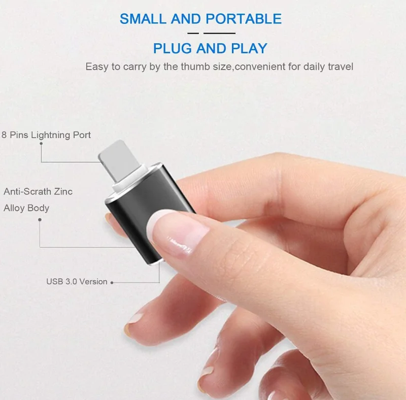 라이트닝 남성-USB3.0 여성 어댑터 OTG 케이블, 2팩 휴대용 USB 카메라 어댑터 OTG 데이터 동기화 케이블 아이폰13/12/11/Xr/X용