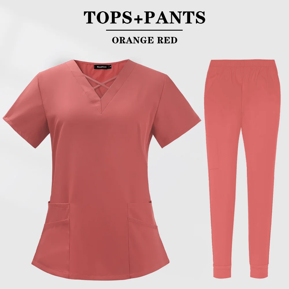 Price Pet Hospital Uniform Set Scrub Suits Solid Color Unisex Surgical Gown Pocket V-neck Scrubs Set for Women Joggers