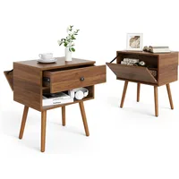 Hidden Compartment Night Stand Set 2, Mid Century Modern Concealment Furniture, End Table with Storage Drawer, Bedside Table 1