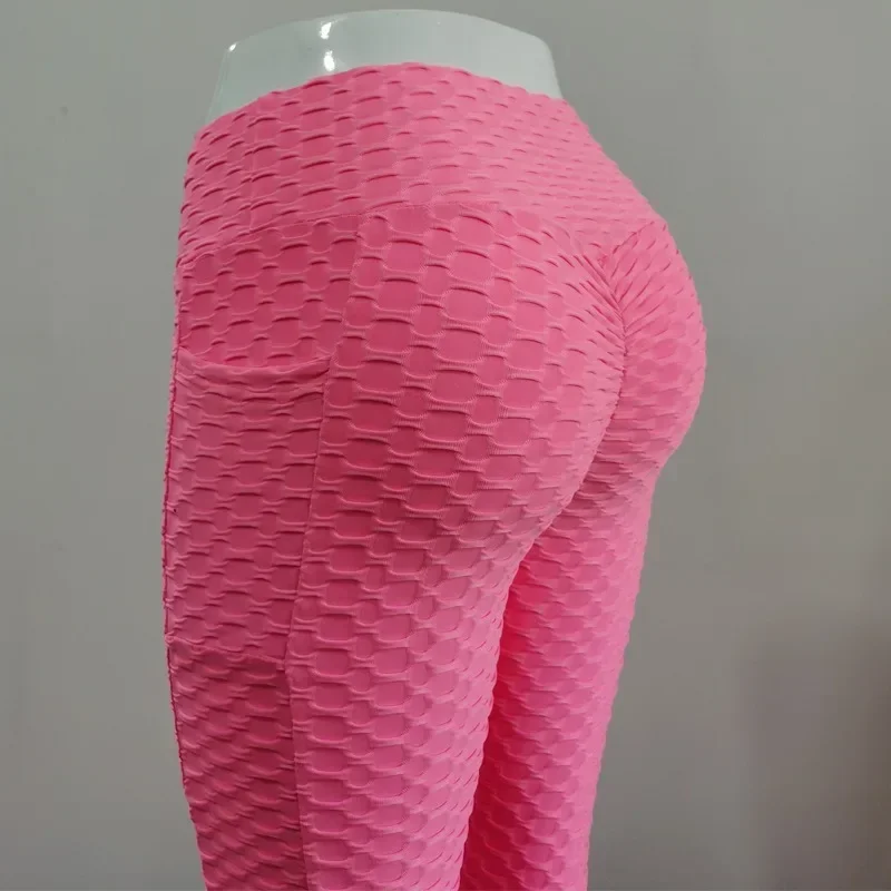 Women Fashion Pocket Bubble Pants Stretchy Slim Leggings Gym Running Cycling Fitness Pants High Waist Hip Lift Leggings Female 6