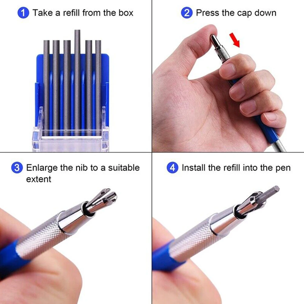 

Silver Streak Welders Pencil With 12 Pcs Round Silver Refills Metal Marker High Quality Mechanical Pencil 12 * Refills Kit