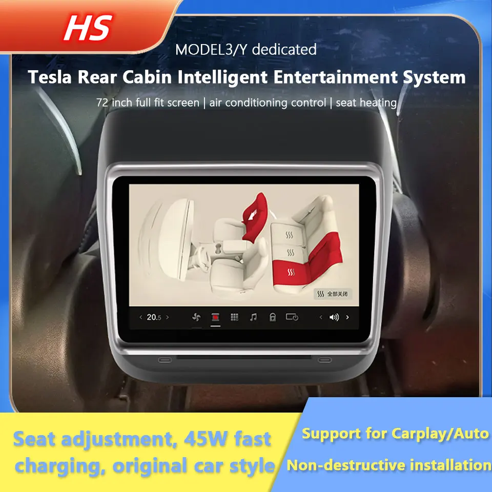 

For Tesla Model Y 3 Rear Intelligent Entertainment Screen 7.2 In LCD Air Conditioning Control Accessories Modification