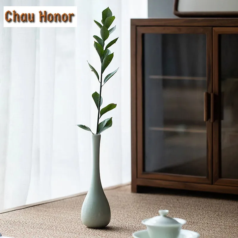 Hutian Kiln Shadow Jade Net Vase Flower Arrangement Household Kung Fu Tea Set Decoration Ceramic Zen Small Vase Guanyin Bottle