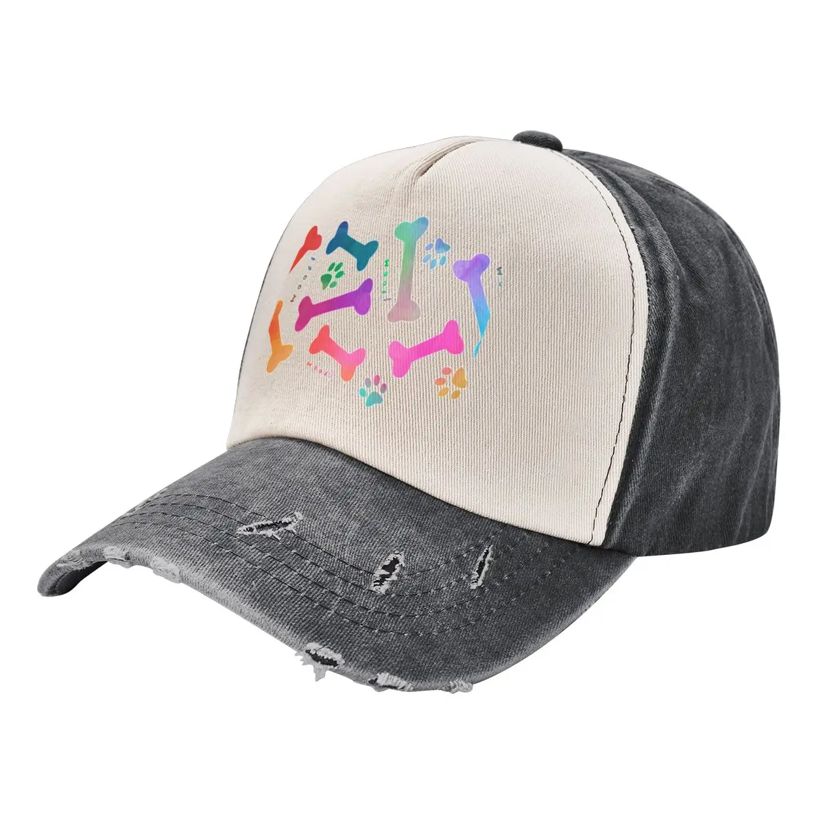 

Rainbow dog bones and paw prints pattern Baseball Cap Sunscreen Sunhat funny hat Rave Women Caps Men's