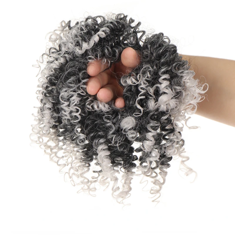 Synthetic Afro Puff Kinky Curly Chignon Elastic Chignons Hairpiece Heat Resistant Hair Extensions For Women Gray Black