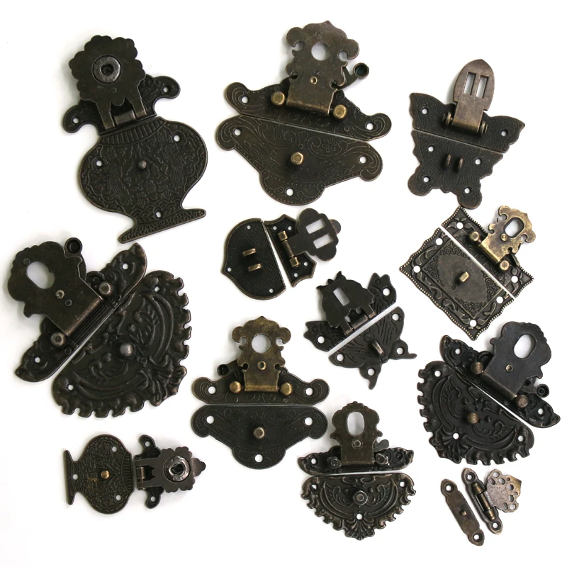 Antique Bronze Hasp Vintage Decorative Latch Jewelry Wooden Box Buckle Pad Chest Lock Cabinet Buckle Retro Furniture Hardware 1x furniture hardware,jewelry box hasps,decorative latches