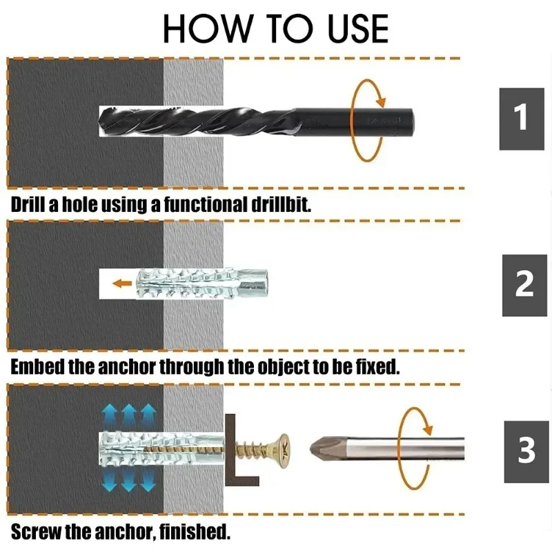 Serrated Steel Wall Anchors Metal Expansion Tube Pipe Self Tapping Screw Drilling Plug for Concrete Wall Fasteners Bolt Anchors