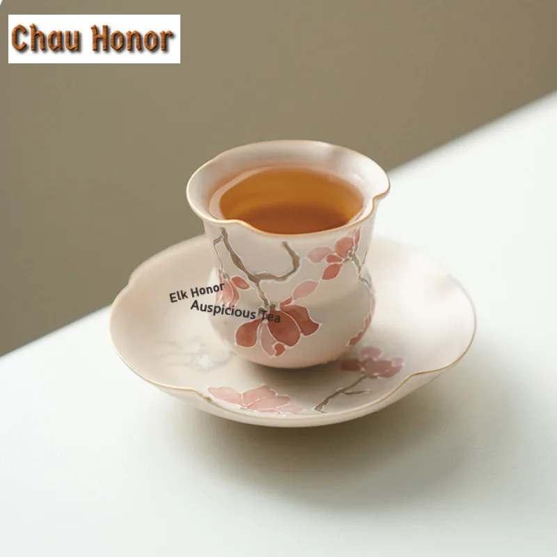 Hand-painted Plum Blossoms Pile Carve Pot Bearing Holder Teacup Base Dry Bubble Table Tea Tray Coasters Drinkware Decoration
