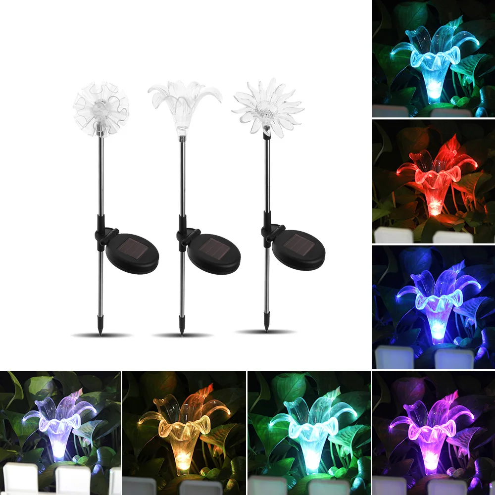 

3pcs Solar LED Lawn Light Outdoor Garden Light Lily Dandelion Sunflower Inserted Ground Light