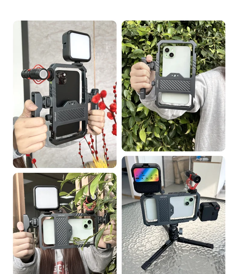 Leap light Metal Telefon Video Cage Kit mit Griffen Smartphone Video Rig Kit für Smartphone iPhone Android Handy – Detail 16