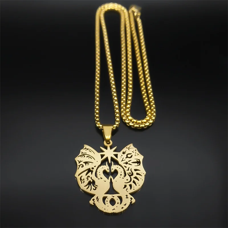 Mode fliegende Drachen Halskette für Frauen Männer Edelstahl Gold Farbe heilige Tier Amulett Anhänger Schmuck Joyas Nzzz513s01 – Detail 6