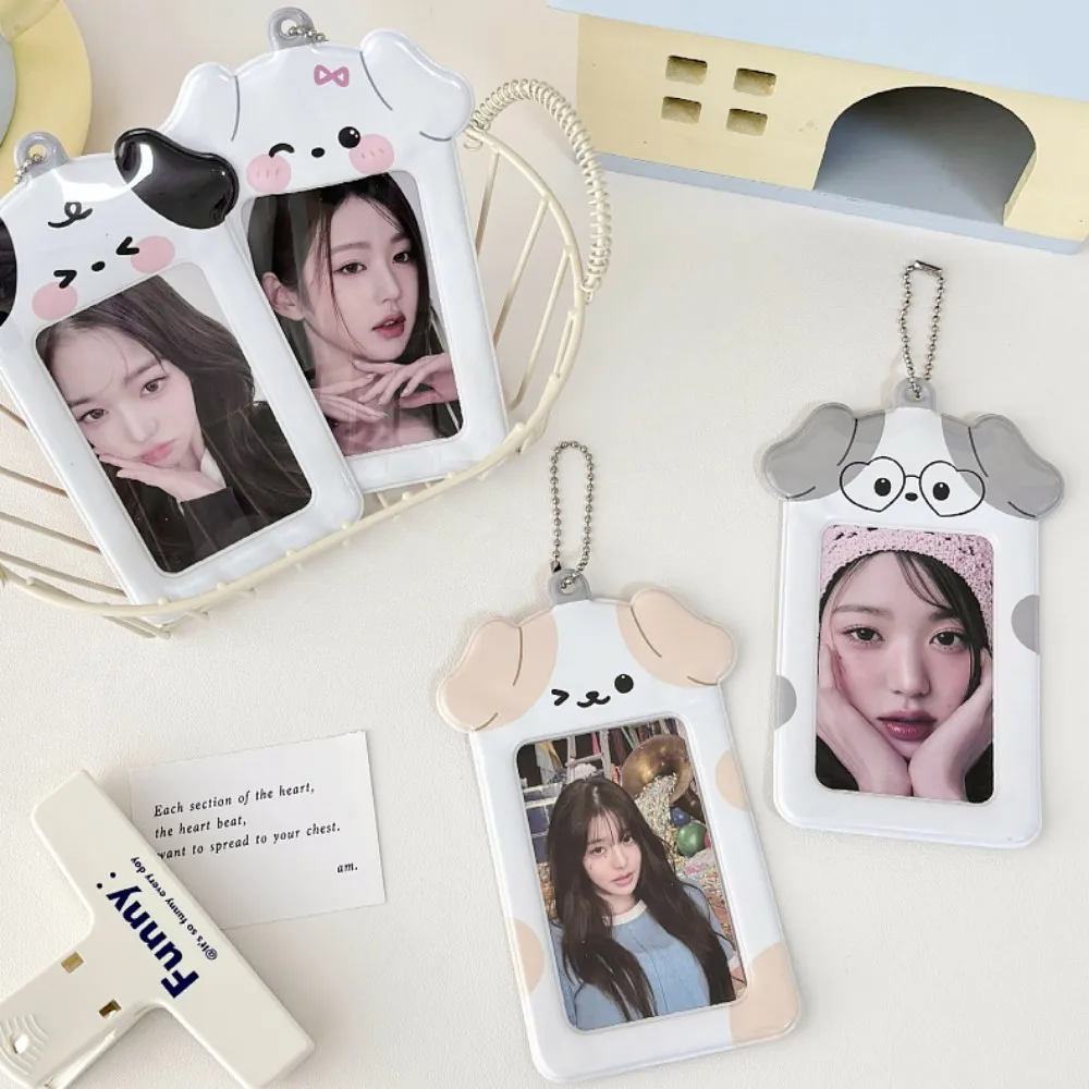 Photo Card Holder Ins Cartoon Puppy with Keychains for Kpop 3inch Cards