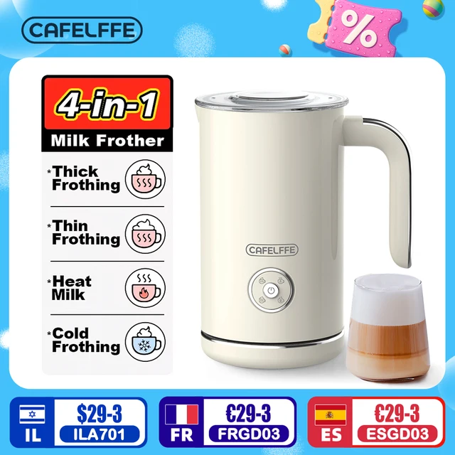 Cafelffe 4in1 Montalatte Elettrico Schiuma Schiuma Mixer per Cioccolato Freddo/Hot Latte Cappuccino Riscaldatore Automatico per Schiuma di Latte Scaldino 1