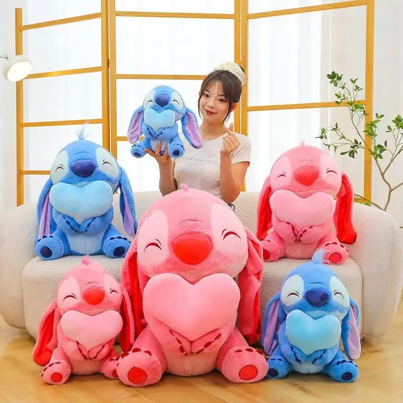Peluche Stitch et Angel avec cœur - Doudou adorable