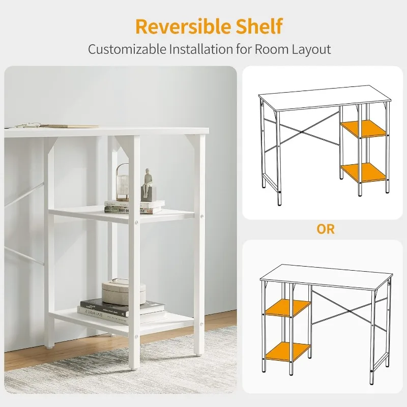 Small Computer Desk, 35 Inch Home Office Desk with Storage Shelves, Study Writing Desk, White 5