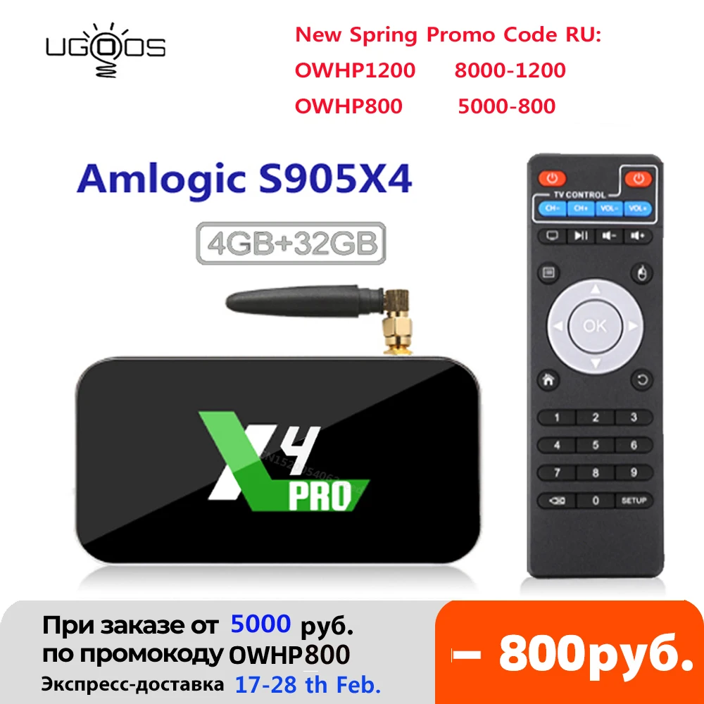 ТВ-приставка UGOOS X4 Cube Pro Android 11 Amlogic S905X4 LPDDR4 2 ГБ 4 32 Поддержка AV1 CEC HDR 1000M BT4.0 OTT 4K