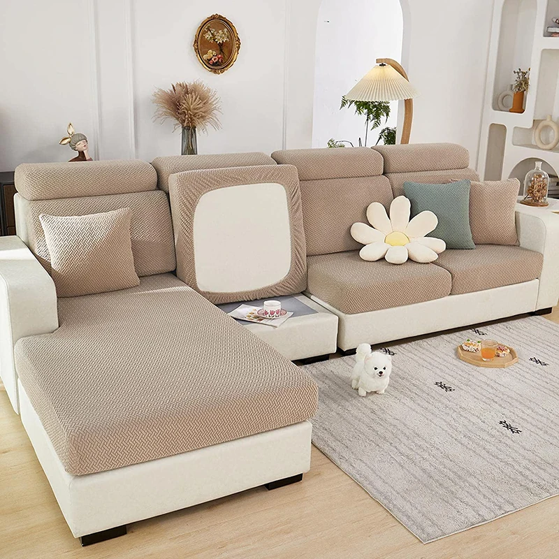 Jacquard Sofa Cushion Slipcover Protector Solid Color  Stretch Removable Sofa Seat Covers for Bedroom Office Living Room Home 2