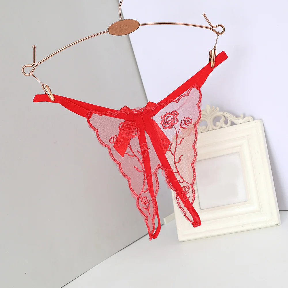 Open Thongs for Women Crotchless Embroidery G String Tanga Lace Briefs Transparent Sexy Lingerie women lingerie
