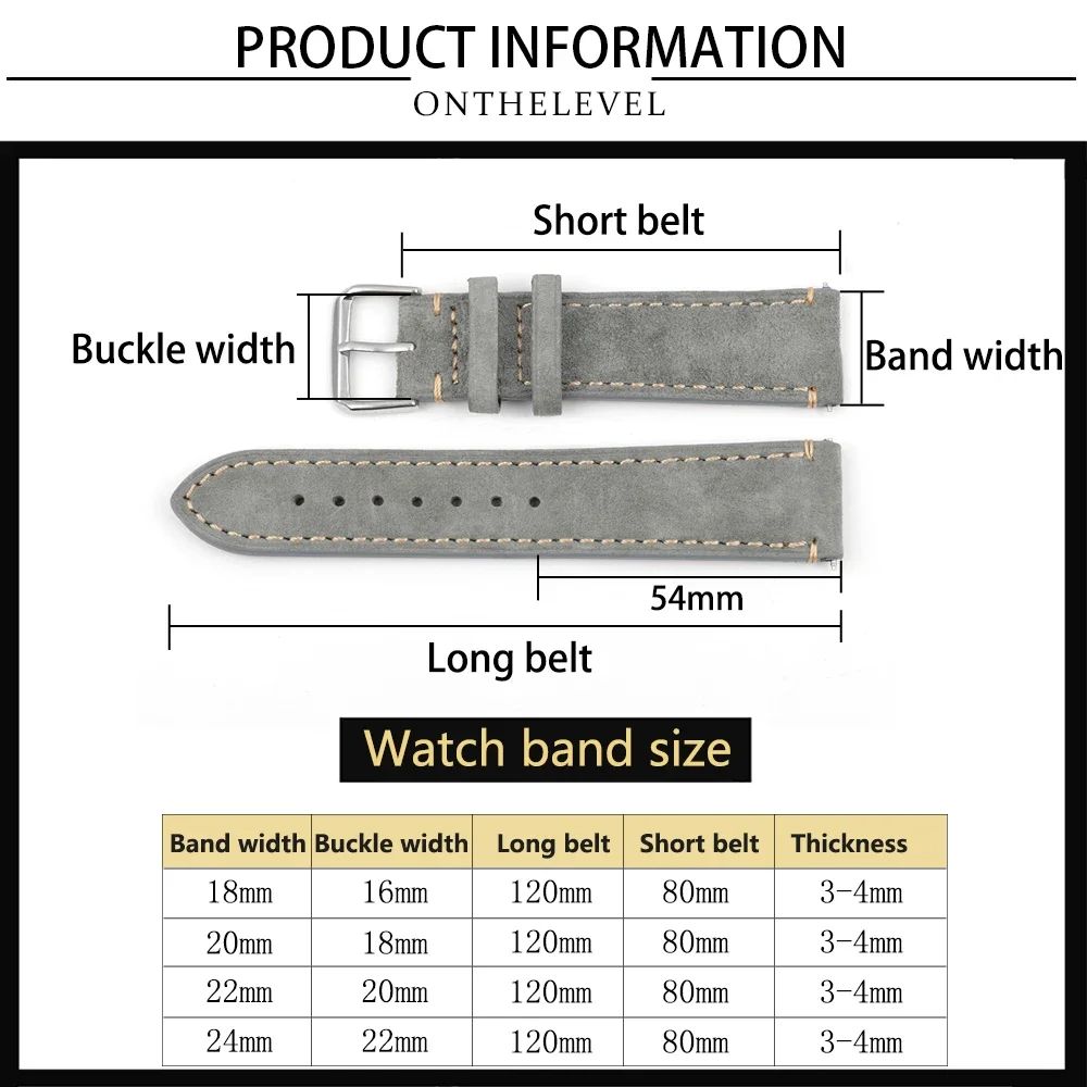 Luxury Handmade Suede Leather Watchband - Vintage Tan, Gray, Beige Strap