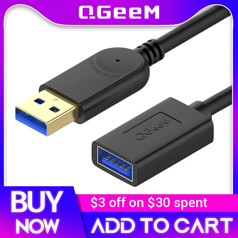 QGeeM USB 3.0 Extension Cable Cord USB3.0 Male to Female Extender Data Sync Cable Adapter 1M 3M 2M Supper Speed USB 2.0 Cable