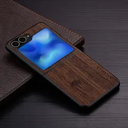 Luxury Bamboo Wood Pattern Leather Phone Case - Elegant and Stylish Design for Galaxy Z Flip 5 (Coffee)