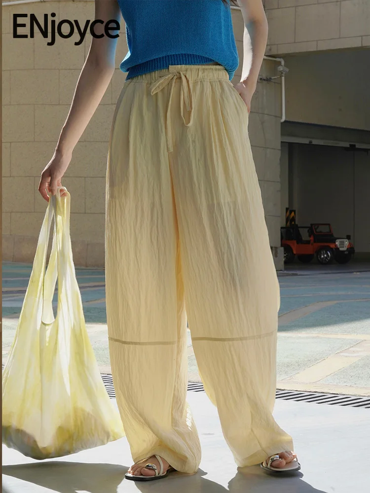 

Женские широкие брюки с завышенной талией, повседневные свободные дышащие брюки для отдыха в Корейском стиле, одежда для защиты от солнца в уличном стиле, лето 2024