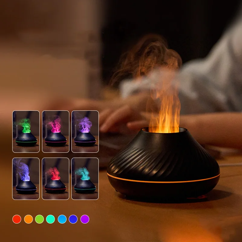 

Ultrasonic Aromatherapy Air Humidifier Simulation Flame Essential Oil Diffuser 130ML USB Mist Maker With 7 Colors Night Lights