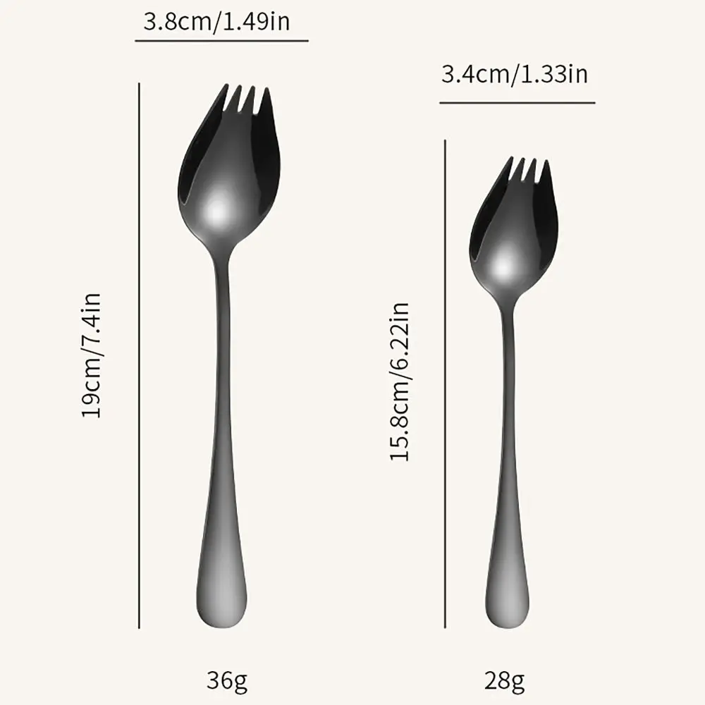 2 in 1 Salad Spoon Fork Long Handle Stainless Steel Soup Spoons 5 Colors Dishwasher Tableware Spork Dessert Spoons
