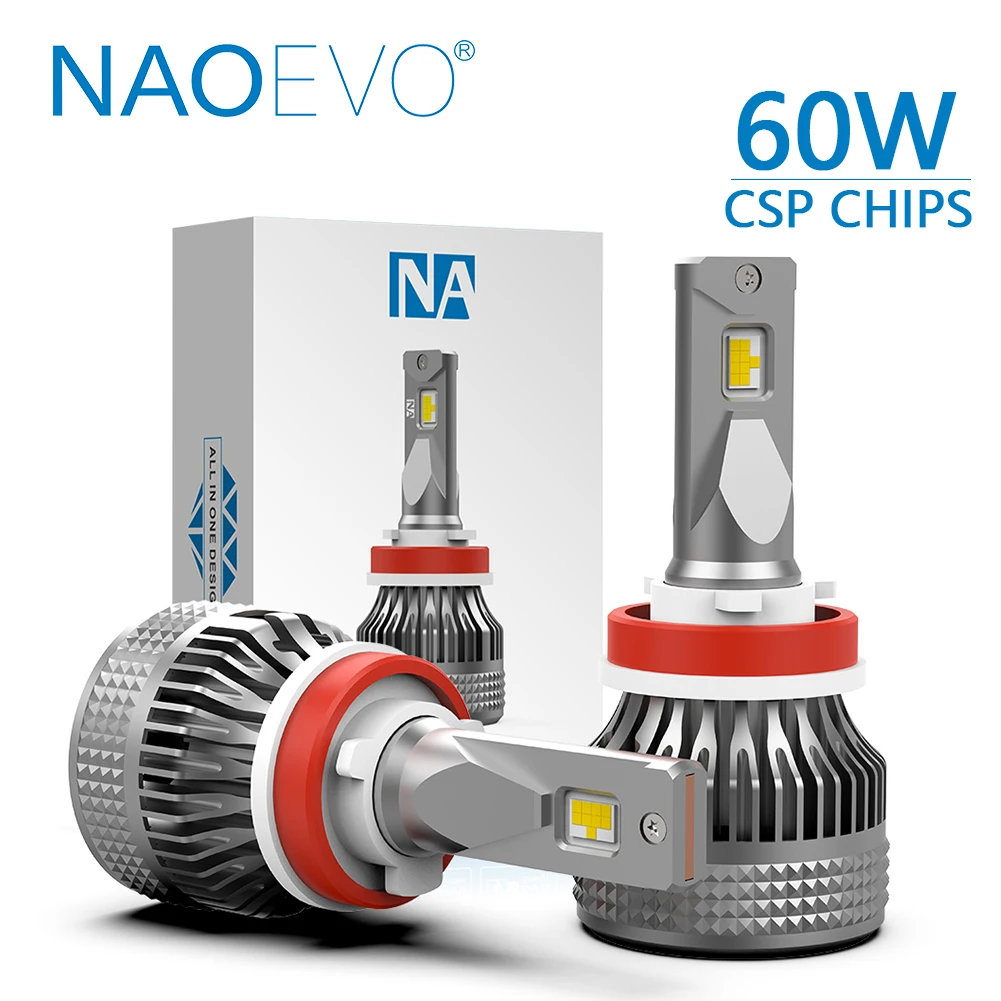 Naoevo H11 Led 7200lm 60w Csp Chip 6500k Car Led Headlight Bulb H9 H8