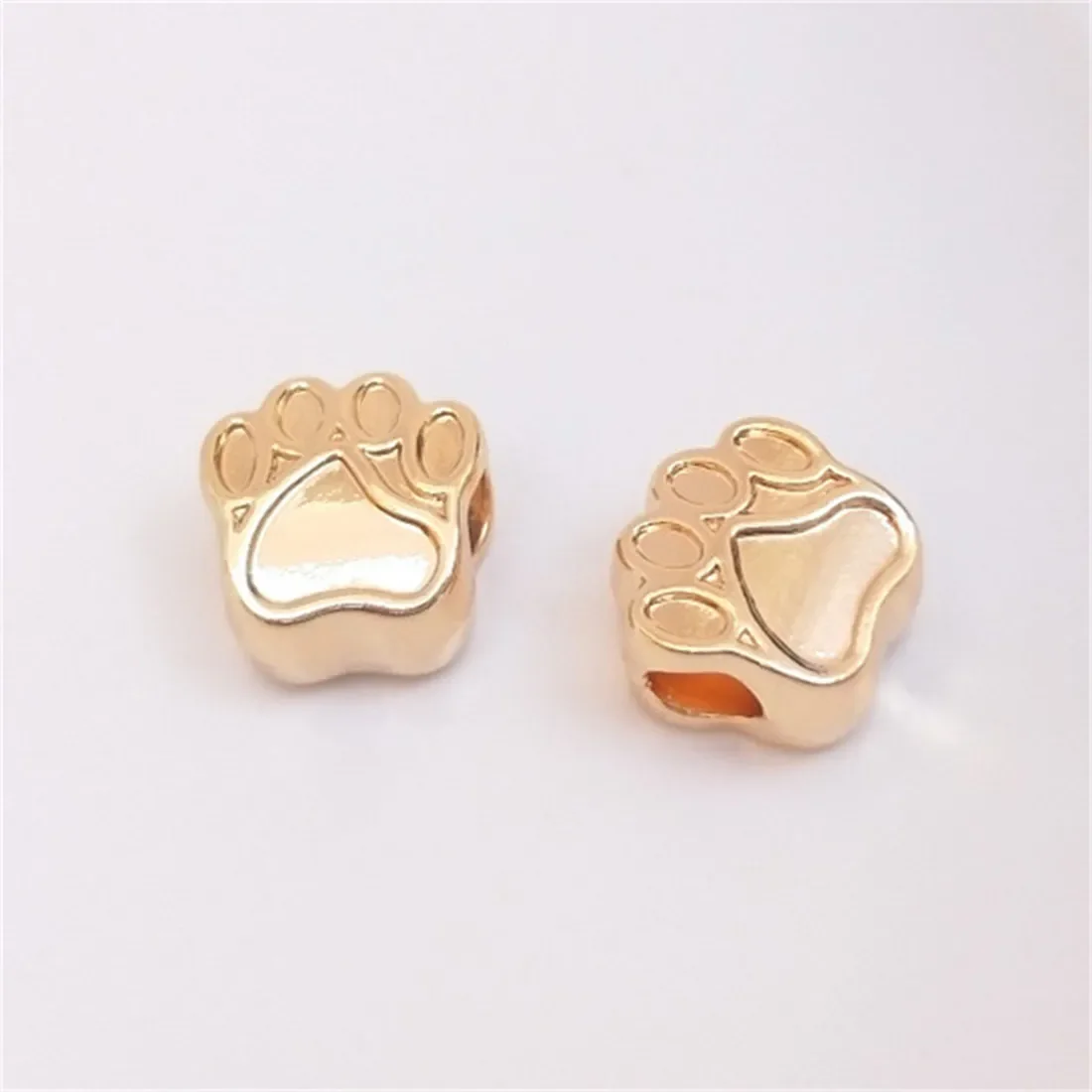 

14K Gold Package Cat Paw Large Hole Bead Cat Paw Bear Paw Through Hole Loose Bead Handmade DIY Bracelet Accessory C200