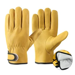 Men's Soft Cowhide Work Gloves for Versatile Protection and Comfort (B Yellow with Lining)