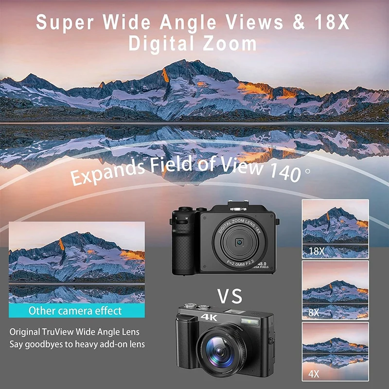 3In IPS Screen Digital Camera HD Digital Camera For Photography, Dual Cam Front And Rear With Autofocus Face Detect